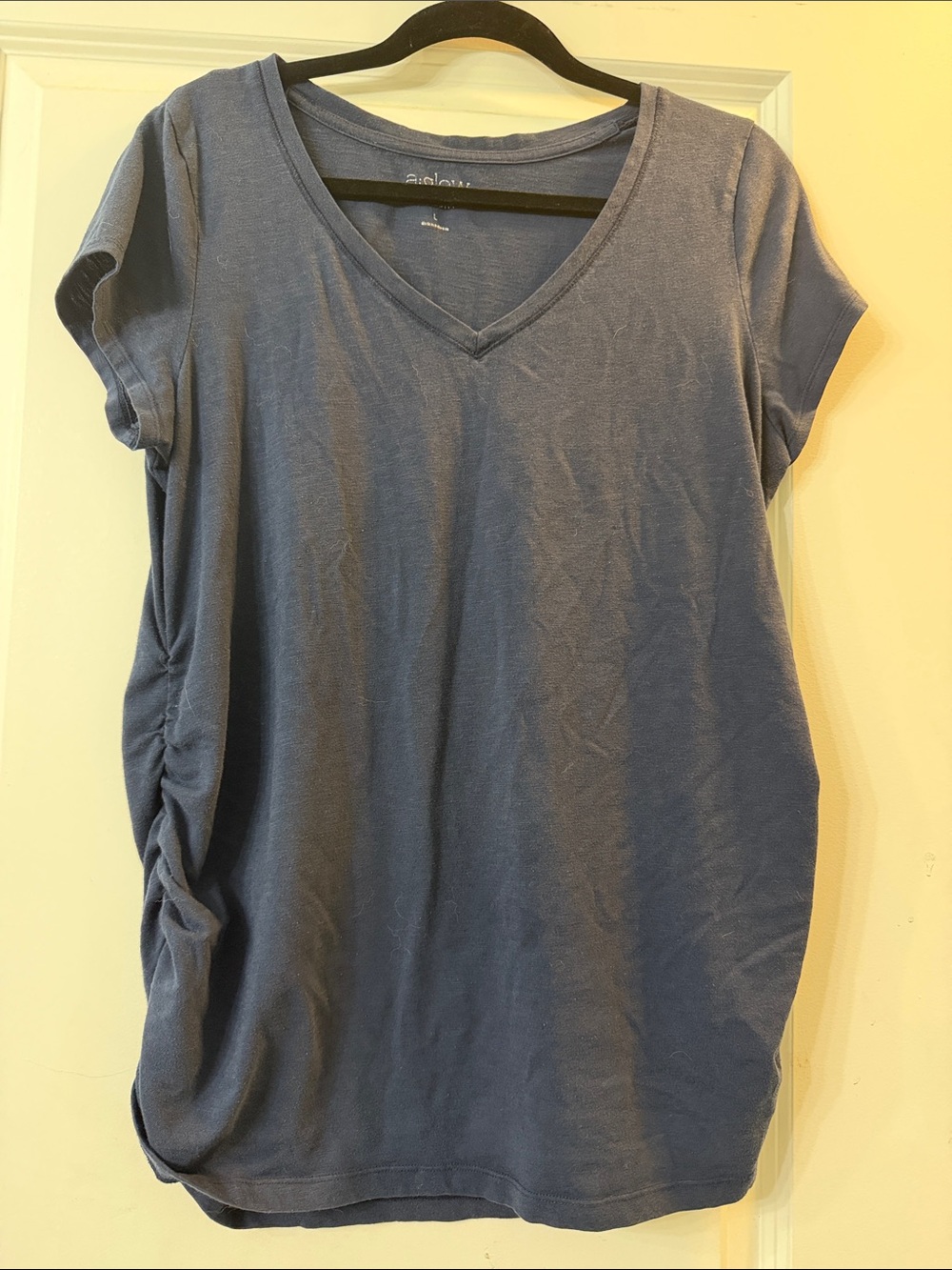 Maternity V-Neck Side-Ruched Women's Top in Slate Blue